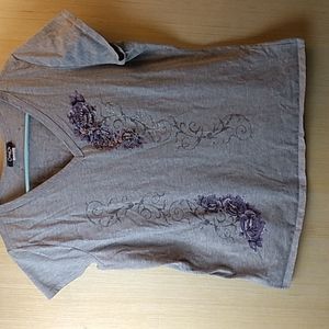 Cotton On women's gray tshirt w Purple & Rhinestones  size Large